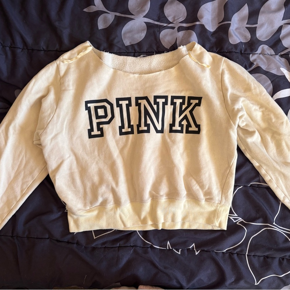 Victoria's Secret PINK pale yellow cropped sweatshirt